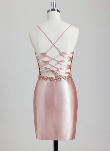 Bodycon V-Neck Short Satin Homecoming Dress With Beading Sequins